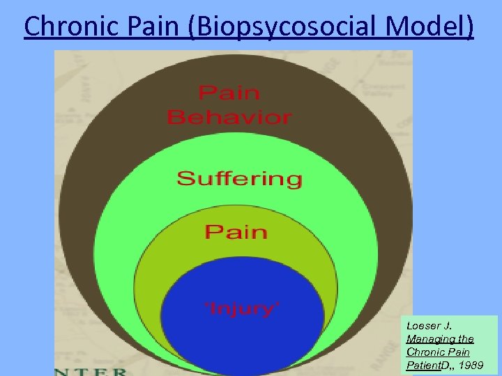 Chronic Pain (Biopsycosocial Model) Loeser J. Managing the Chronic Pain Patient. D, , 1989