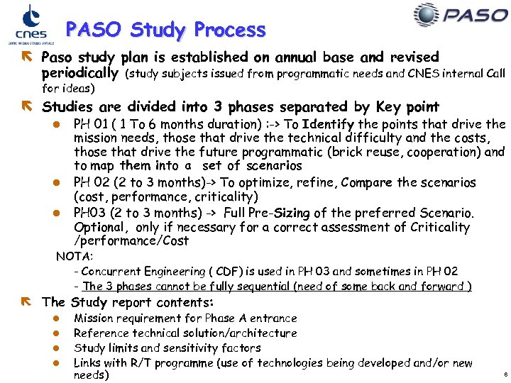 PASO Study Process ë Paso study plan is established on annual base and revised