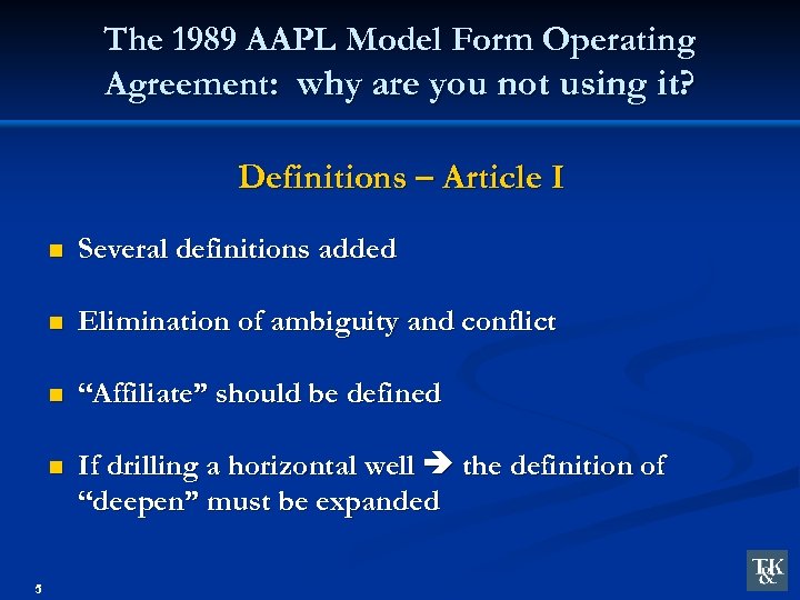 The 1989 AAPL Model Form Operating Agreement: why are you not using it? Definitions