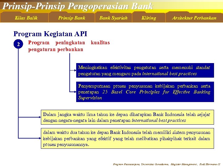 Prinsip-Prinsip Pengoperasian Bank Kilas Balik Prinsip Bank Syariah Kliring Arsitektur Perbankan Program Kegiatan API