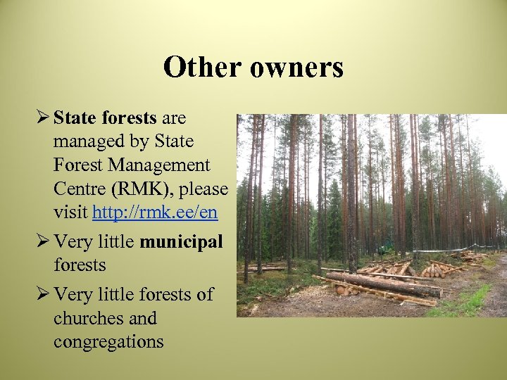 Other owners Ø State forests are managed by State Forest Management Centre (RMK), please