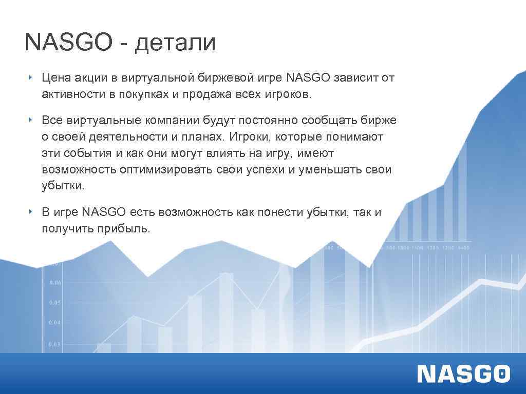 NASGO - детали ‣ Цена акции в виртуальной биржевой игре NASGO зависит от активности