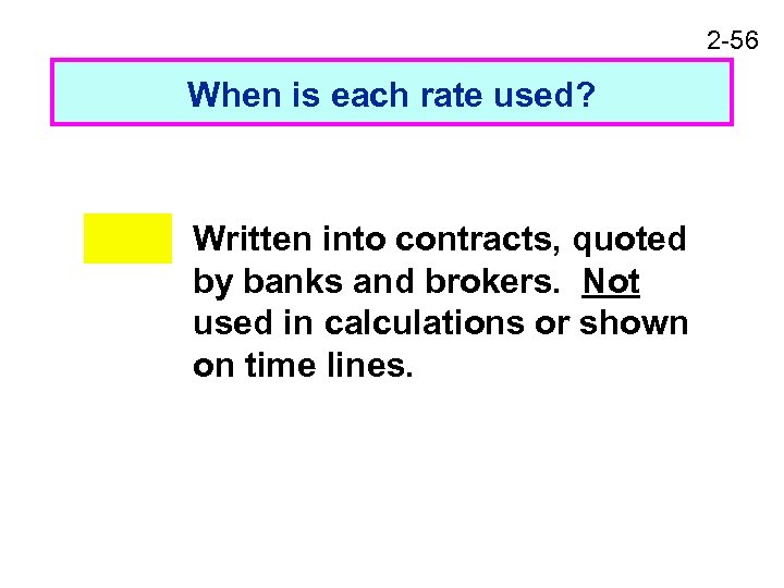 2 -56 When is each rate used? Written into contracts, quoted by banks and