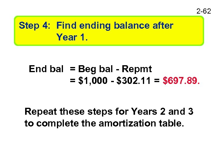 2 -62 Step 4: Find ending balance after Year 1. End bal = Beg