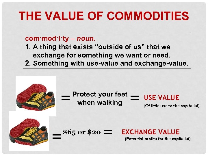 THE VALUE OF COMMODITIES com·mod·i·ty – noun. 1. A thing that exists “outside of