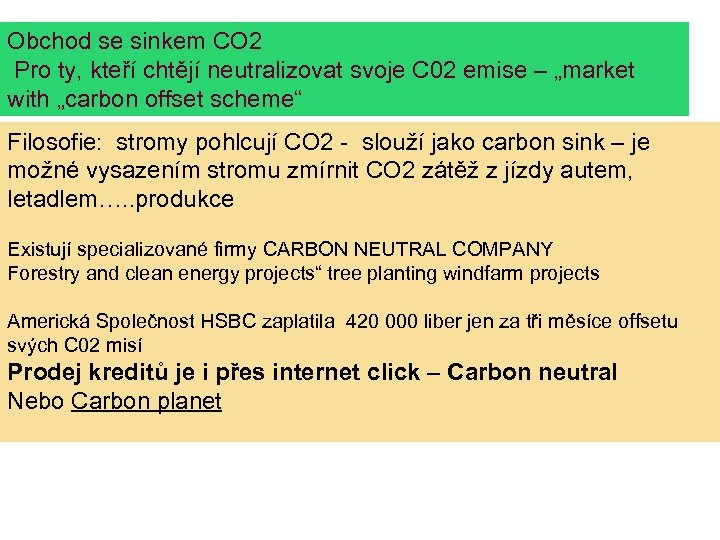 Obchod se sinkem CO 2 Pro ty, kteří chtějí neutralizovat svoje C 02 emise