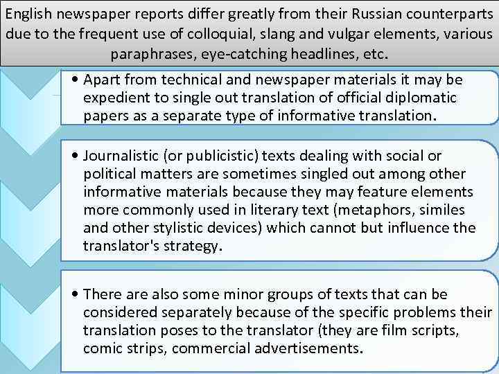 English newspaper reports differ greatly from their Russian counterparts due to the frequent use