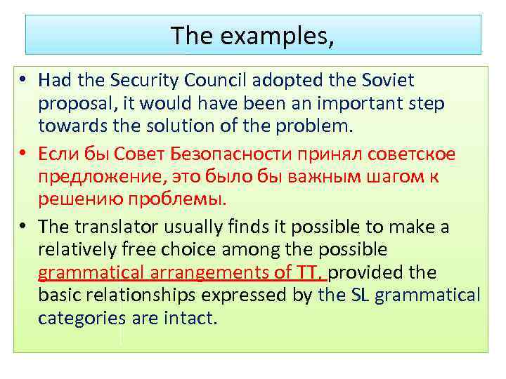 The examples, • Had the Security Council adopted the Soviet proposal, it would have