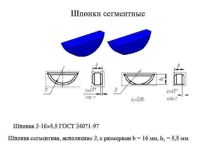 Шпонки сегментные Шпонка 2 -16 8, 8 ГОСТ 24071 -97 Шпонка сегментная, исполнение 2,