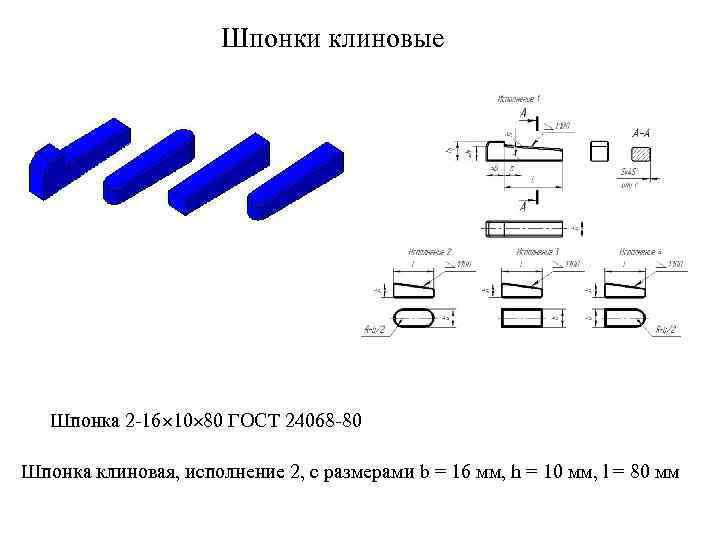 Шпонки клиновые Шпонка 2 -16 10 80 ГОСТ 24068 -80 Шпонка клиновая, исполнение 2,
