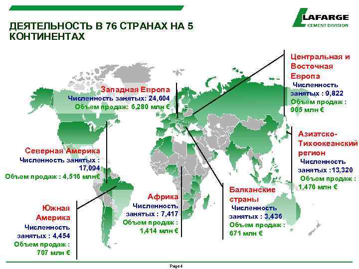 ДЕЯТЕЛЬНОСТЬ В 76 СТРАНАХ НА 5 КОНТИНЕНТАХ Центральная и Восточная Европа Численность занятых :
