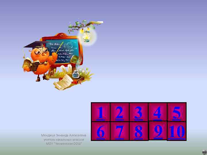 Менджул Зинаида Алексеевна учитель начальных классов МОУ "Чисменская ООШ" 1 2 3 4 5