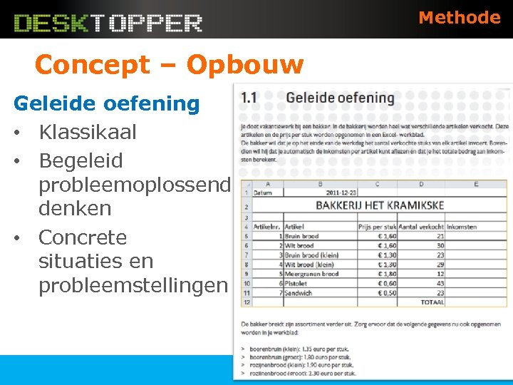 Methode Concept – Opbouw Geleide oefening • Klassikaal • Begeleid probleemoplossend denken • Concrete