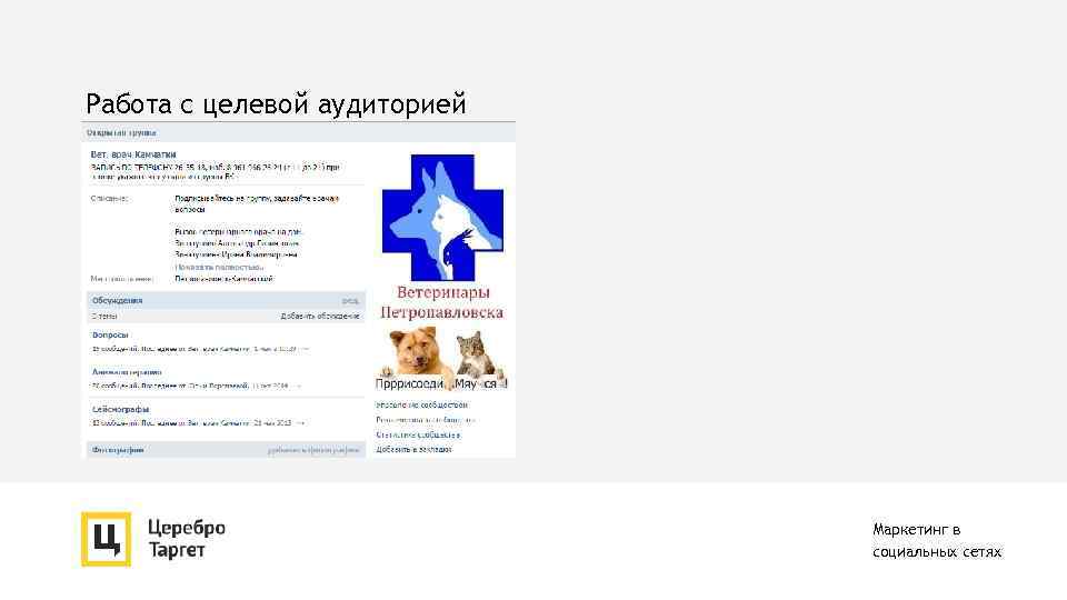 Работа с целевой аудиторией Маркетинг в социальных сетях 