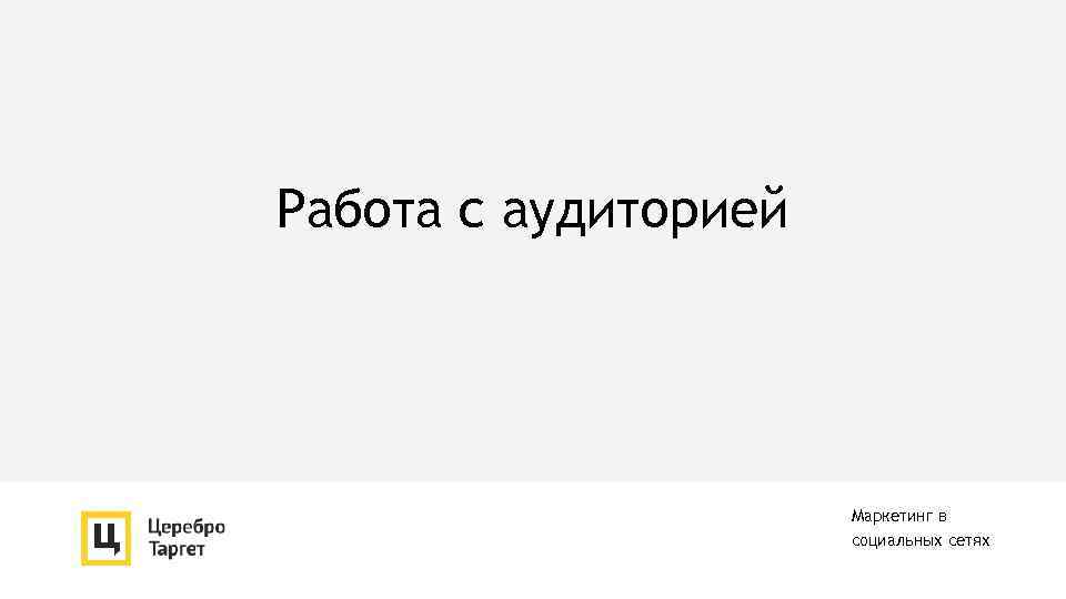 Работа с аудиторией Маркетинг в социальных сетях 