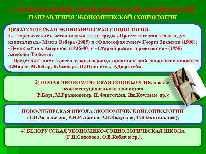 2. НАПРАВЛЕНИЯ ЭКОНОМИЧЕСКОЙ СОЦИОЛОГИИ 1)КЛАССИЧЕСКАЯ ЭКОНОМИЧЕСКАЯ СОЦИОЛОГИЯ. Её теоретическими источниками стали труды «Протестантская этика