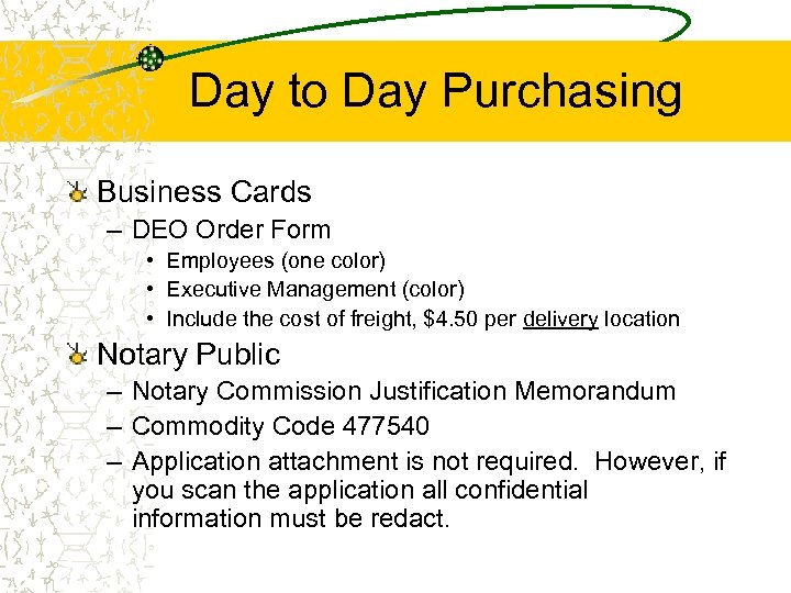 Day to Day Purchasing Business Cards – DEO Order Form • Employees (one color)