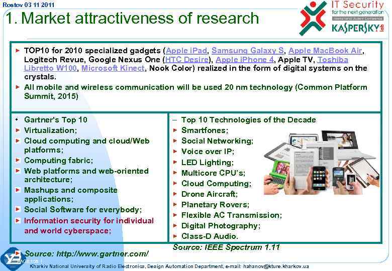 Rostov 03 11 2011 1. Market attractiveness of research TOP 10 for 2010 specialized