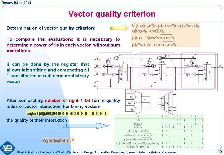 Rostov 03 11 2011 Vector quality criterion Determination of vector quality criterion: To compare