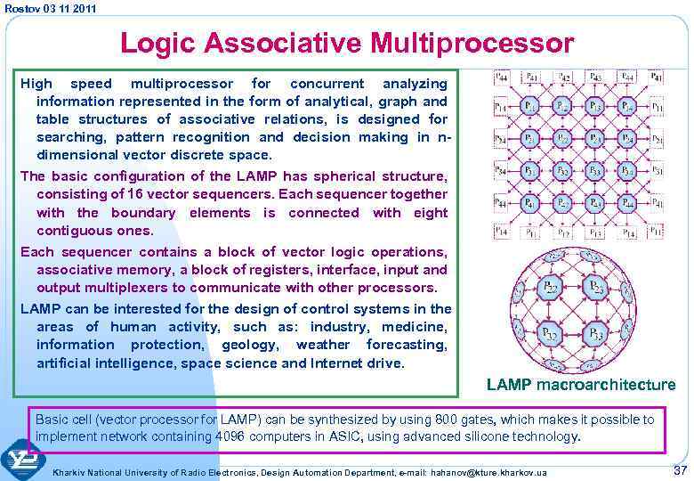 Rostov 03 11 2011 Logic Associative Multiprocessor High speed multiprocessor for concurrent analyzing information