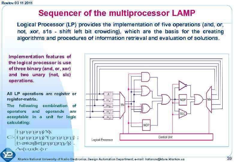 Rostov 03 11 2011 Sequencer of the multiprocessor LAMP Logical Processor (LP) provides the