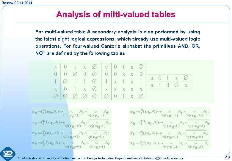 Rostov 03 11 2011 Analysis of milti-valued tables For multi-valued table A secondary analysis