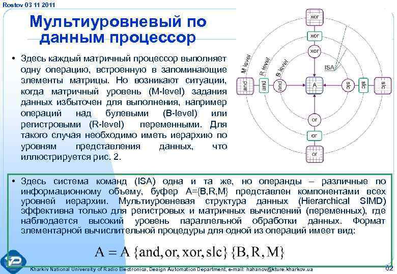 Rostov 03 11 2011 Мультиуровневый по данным процессор • Здесь каждый матричный процессор выполняет