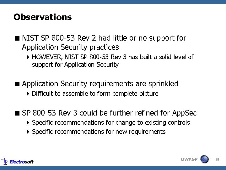 Observations < NIST SP 800 -53 Rev 2 had little or no support for