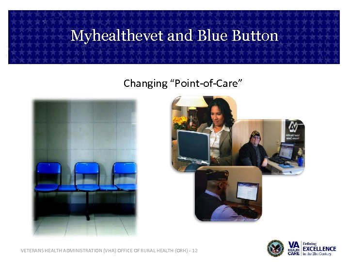 Myhealthevet and Blue Button Changing “Point-of-Care” VETERANS HEALTH ADMINISTRATION (VHA) OFFICE OF RURAL HEALTH