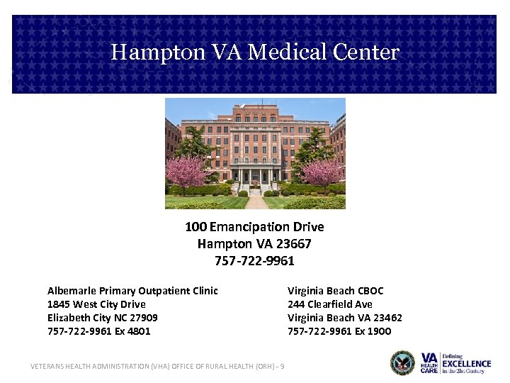 Hampton VA Medical Center Marty Chick-Ebey 100 Emancipation Drive Hampton VA 23667 757 -722