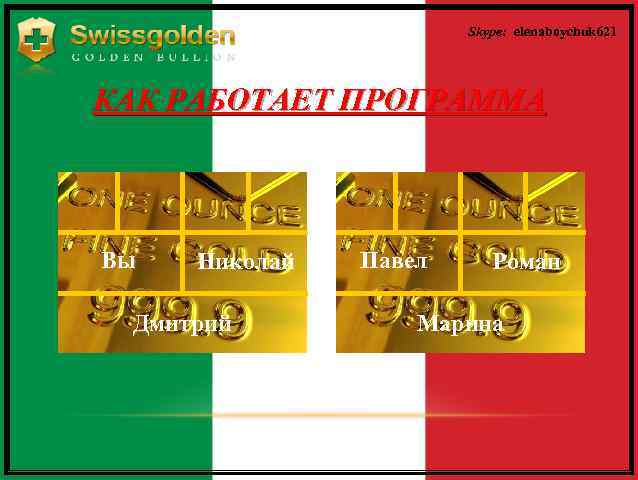 Skype: elenaboychuk 621 КАК РАБОТАЕТ ПРОГРАММА Вы Николай Дмитрий Павел Роман Марина 