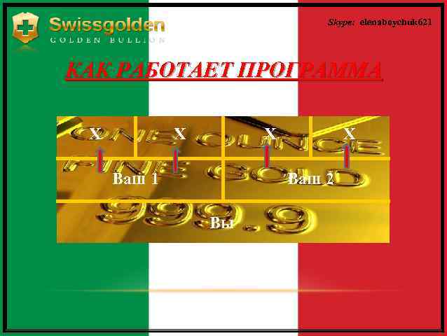 Skype: elenaboychuk 621 КАК РАБОТАЕТ ПРОГРАММА Х Х Х Ваш 1 Х Ваш 2
