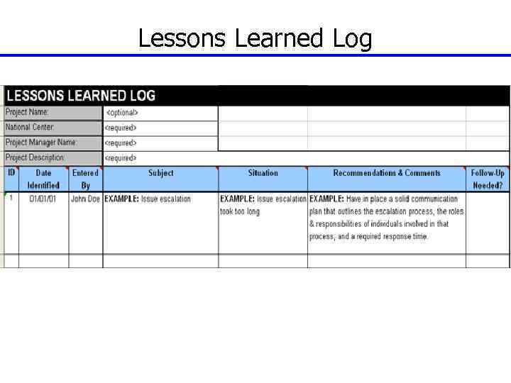 Lessons Learned Log 
