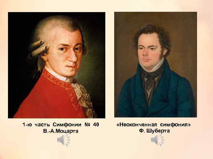 1 -ю часть Симфонии № 40 В. -А. Моцарта «Неоконченная симфония» Ф. Шуберта 
