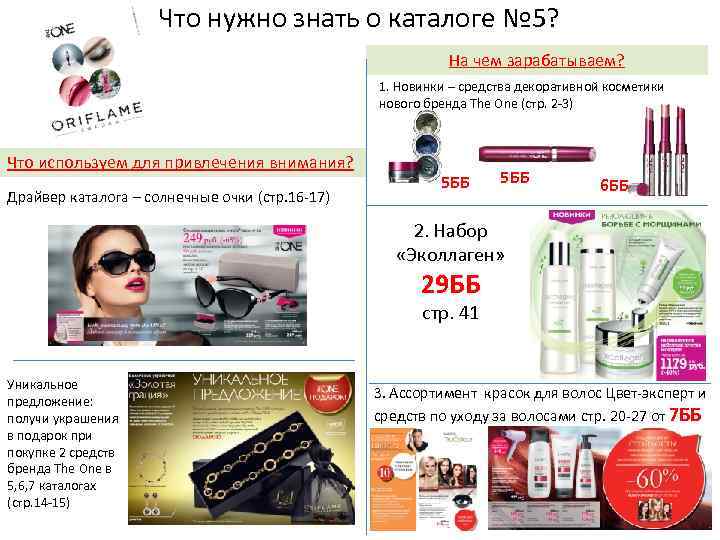 Что нужно знать о каталоге № 5? На чем зарабатываем? 1. Новинки – средства