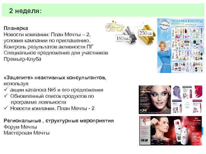 2 неделя: Планерка Новости компании: План Мечты – 2, условия кампании по приглашению. Контроль