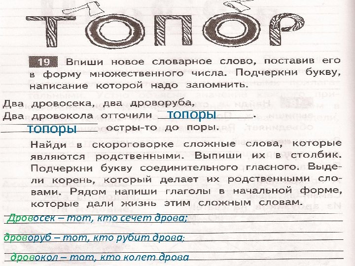 топоры Дровосек – тот, кто сечет дрова; дроворуб – тот, кто рубит дрова; дровокол