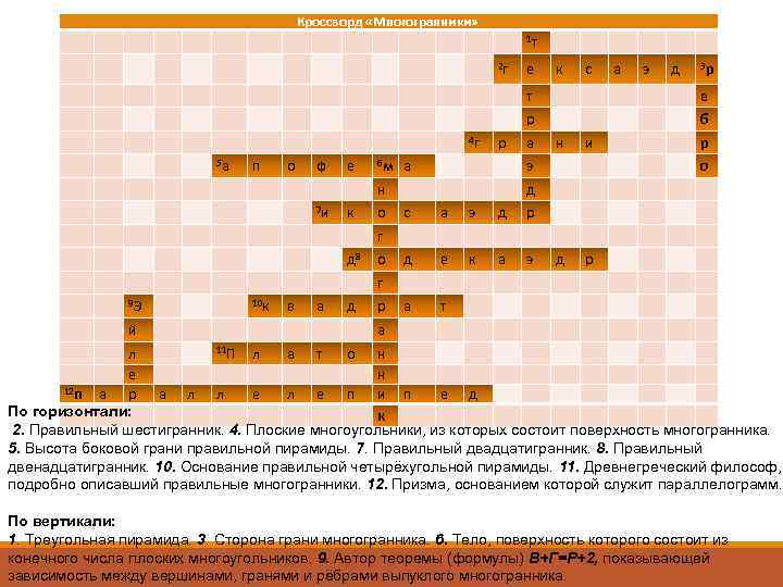 По горизонтали 1 2 3 4. Кроссворд многогранники. Кроссворд на тему многогранники с ответами. Сканворд по теме многогранник. Кроссворд по теме правильные многогранники.