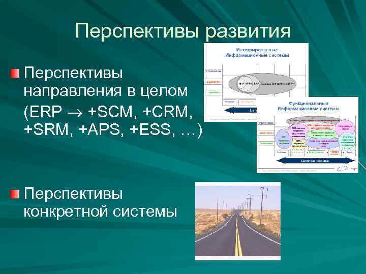 Перспективы развития Перспективы направления в целом (ERP +SCM, +CRM, +SRM, +APS, +ESS, …) Перспективы