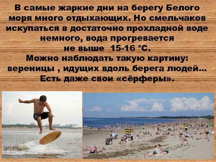 В самые жаркие дни на берегу Белого моря много отдыхающих. Но смельчаков искупаться в