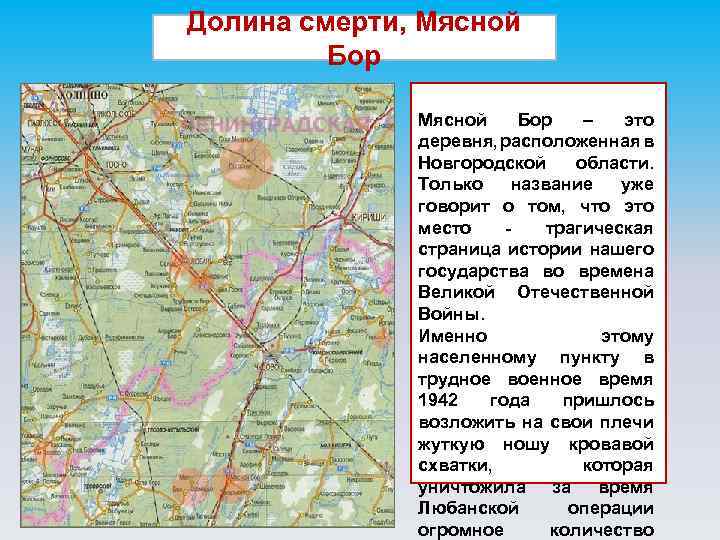 Долина смерти, Мясной Бор – это деревня, расположенная в Новгородской области. Только название уже