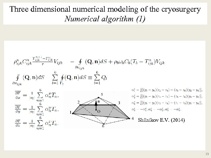 Three dimensional numerical modeling of the cryosurgery Numerical algorithm (1) Shilnikov E. V. (2014)