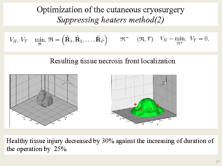 Optimization of the cutaneous cryosurgery Suppressing heaters method(2) Resulting tissue necrosis front localization H