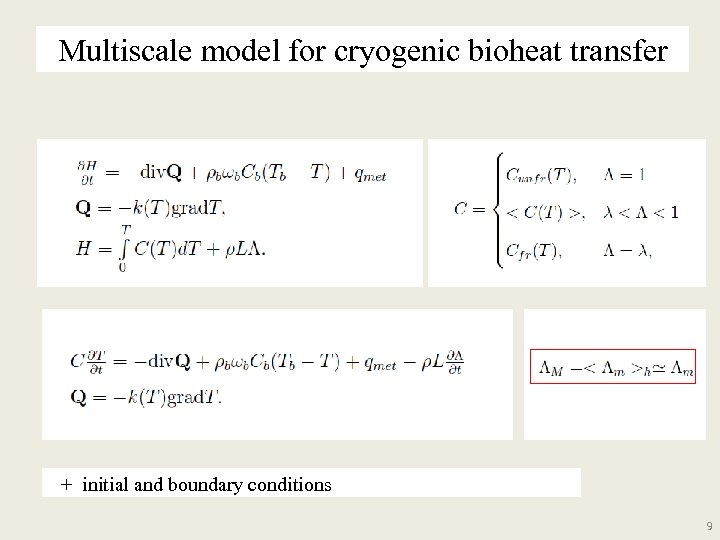 Multiscale model for cryogenic bioheat transfer + initial and boundary conditions 9 