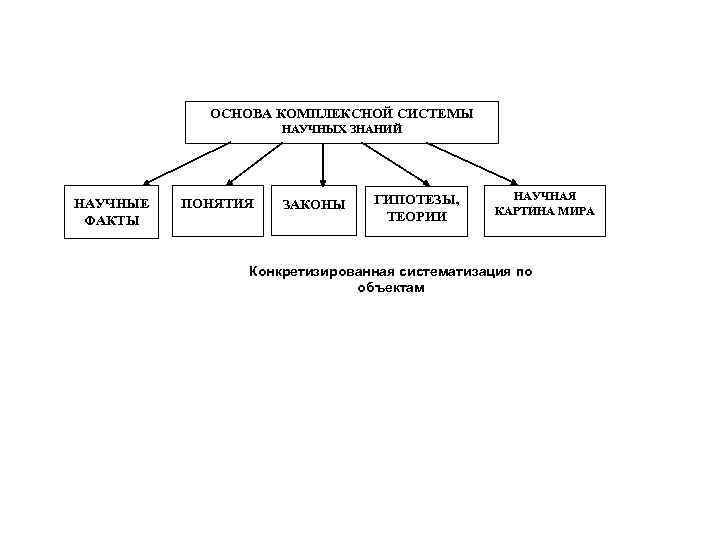 ОСНОВА КОМПЛЕКСНОЙ СИСТЕМЫ НАУЧНЫХ ЗНАНИЙ НАУЧНЫЕ ФАКТЫ ПОНЯТИЯ ЗАКОНЫ ГИПОТЕЗЫ, ТЕОРИИ НАУЧНАЯ КАРТИНА МИРА