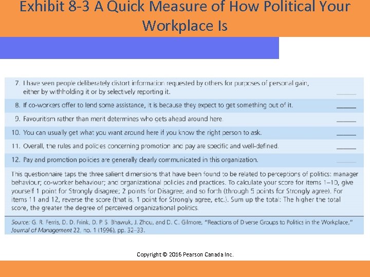 Exhibit 8 -3 A Quick Measure of How Political Your Workplace Is Copyright ©