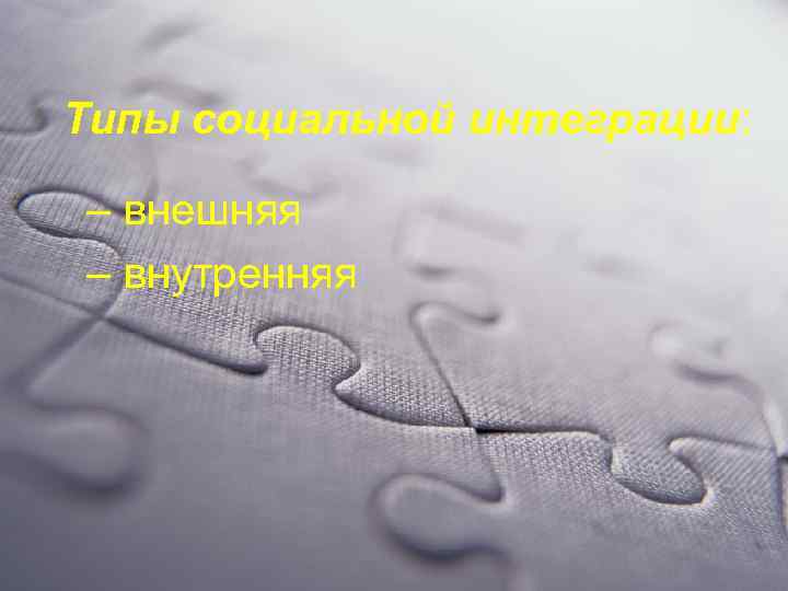 Типы социальной интеграции: – внешняя – внутренняя 