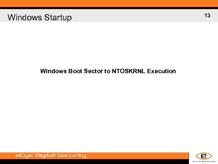 Windows Startup Windows Boot Sector to NTOSKRNL Execution 13 