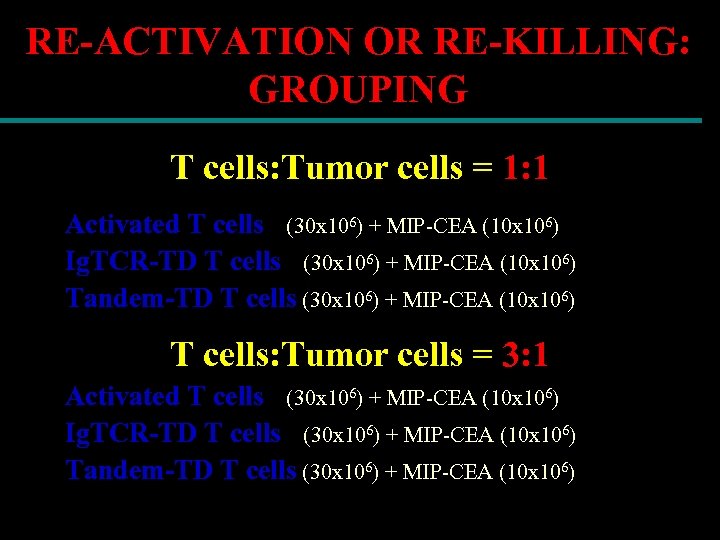 RE-ACTIVATION OR RE-KILLING: GROUPING T cells: Tumor cells = 1: 1 Activated T cells