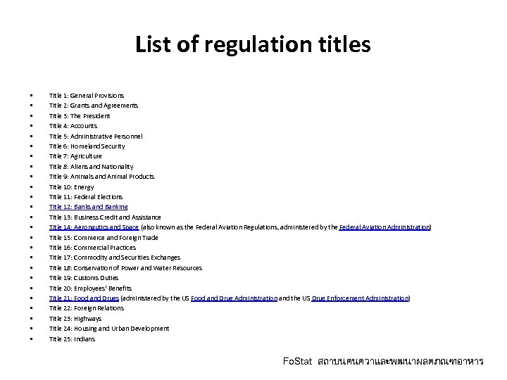 List of regulation titles • • • • • • • Title 1: General